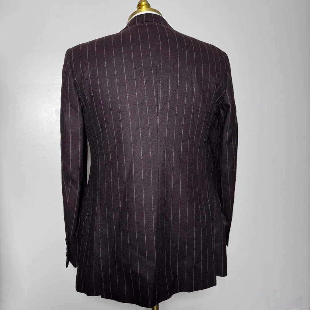 Polo‎ Ralph Lauren 3-Piece Suit Men 40R 34W Brown Stripe Wool Cashmere Italy
